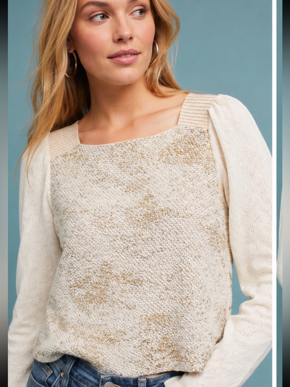 Anthropologie Akemi + Kin Mixed Media Blouse - Gorgeous Shimmery Gold & Cream 💟